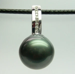 13,9mm!! PERLE DE TAHITI +DIAMANTS +PENDENTIF OR MASSIF 18K +CERTIFICAT - Imagen 1 de 1