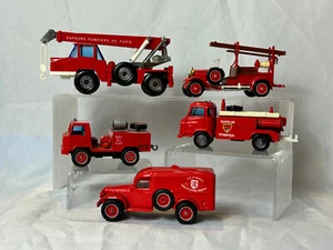 Vtg Solido Vehicle Lot Made In France Fire Tow Crane Truck Lot Of 5 - Picture 1 of 19