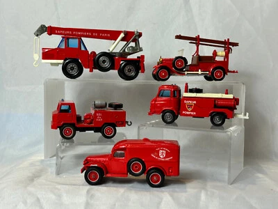 Vtg Solido Vehicle Lot Made In France Fire Tow Crane Truck Lot Of 5 - Image 1 of 4
