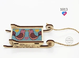 DIY Cross stitch kit on wood "Sleigh" 3.0x1.6 in, 4.5x1.2 in / 7.5x4.0 cm - Picture 1 of 8