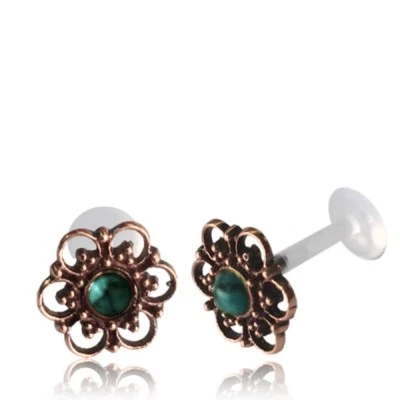 LABRET TRAGUS MANDALA FAUX TURQUOISE LIP NOSE RING EARRINGS BIOPLAST EAR STUD - Image 1 of 4