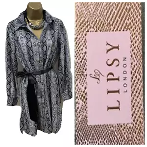 Lipsy Snake Shirt Dress 10 Grey Black Silver Long Sleeve Party Occasion Races - Picture 1 of 14