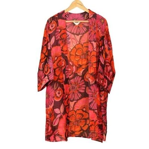 Womens Floral Kimono Beachwear Blouse Bikini Cardigan Long Cover Red Mix Flowers - Picture 1 of 2