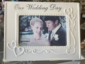 White Wedding Frame 6 1/2 In By 8 1/2 In Frame With 4 In By 6 In Picture Size - Picture 1 of 2