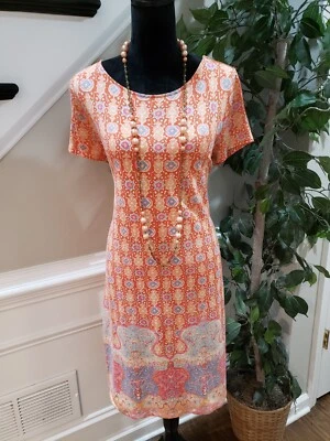 Liz Claiborne Women Orange Stretch Cotton Casual Short Sleeve Shift Dress Size M - Image 1 of 4