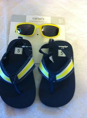 Carter's Sunglass & Flip Flop Set Navy Blue and Yellow Size 5 NWT - Image 1 of 4