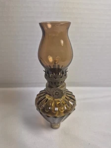 BERNSTEIN BRAUN GLAS UND METALL TROPFEN KLEINE ÖLLAMPE 5" HONGKONG ** OHNE SOCKEL **  - Bild 1 von 7