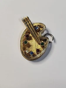 Vintage Paint Pallete Charm Pendant Gold Tone With Multi Colored Glass Stones - Picture 1 of 2