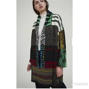 Anthro Aldomartins Wool Alpaca Mixed Design Long Cardigan Sweater Coat US 4 - Picture 1 of 8