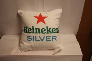 Heineken Silber Bier Kissen weißer Hintergrund guter Zustand 15 x 15" - Bild 1 von 9