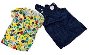 NEXT Baby Girls Denim Pinafore 2 Piece Set Navy Blue And Yellow 1.5-2 Years - Picture 1 of 2