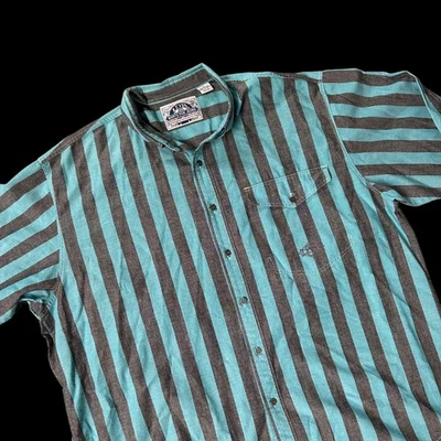 Vintage Levis Button Up Shirt Mens XL Striped Long Sleeve Teal Gray 1980s Taiwan - Image 1 of 4