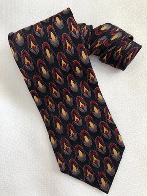 Daniel de Fasson Handmade Geometric Blue Red Yellow Silk Necktie - Image 1 of 3