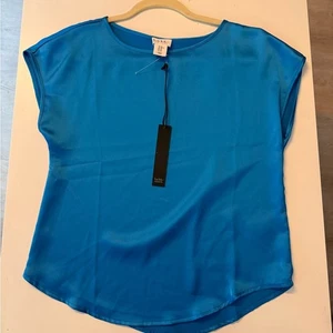 Top Nicole Miller in seta blu oceano nuovo con etichetta - XS - Foto 1 di 7