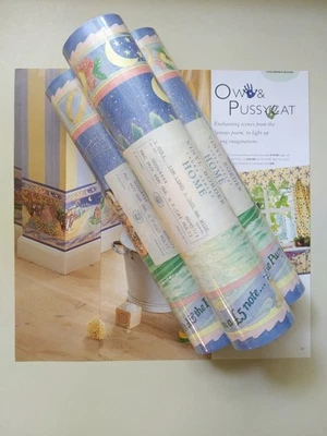 Vintage Laura Ashley Border~ Children's..Owl & Pussy Cat..U.K..Sealed..3 Rolls~ - Image 1 of 4