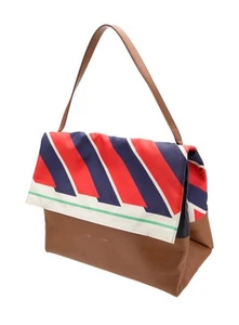 Raro Bolso de Hombro Celine Todo Cuero Marrón Suave y Rayas Seda Phoebe Philo - Imagen 1 de 14