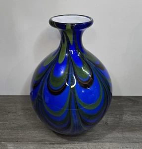 Seguso Viro Murano Art Glass Vase Blue Green 8” X 7” - Picture 1 of 9