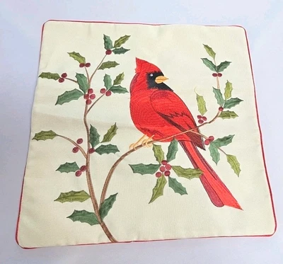 Cardinal Bird on Tree Branch Accent Throw Pillow Cover 17" x 17 " Zipper Closure - Image 1 of 4