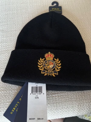 NEW Polo Ralph Lauren Men's Crest Black Wool Cuffed Beanie Hat O/S NWT  $88.00 - Image 1 of 3