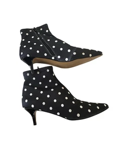 Betsey Johnson Women's Black White Verona Polka Dot Pointed Heeled Boots Sz 8.5 - Picture 1 of 8