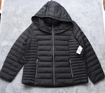 Michael Kors Black Packable Down Puffer hooded Quilt Jacket Size XXL  NWTS $220 - Image 1 of 4