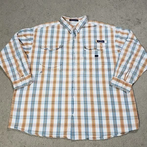 Columbia Super Bonehead Shirt Men 2XL White Orange Blue Plaid PFG Vented Fishing - Picture 1 of 11