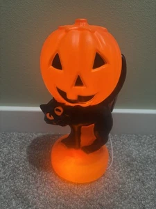 Halloween Blow Mold Vintage Style Table Top Black Cat & Pumpkin 11” NEW - Picture 1 of 9