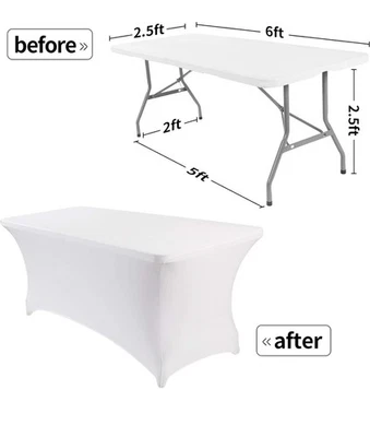 (LOT OF 2) 6' ft. Spandex Fitted Stretch Tablecloth Table Cover Party White - Image 1 of 4