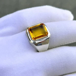 Men’s Citrine Ring 925 Sterling Silver Faceted Gemstone Engagement Jewelry - Picture 1 of 6