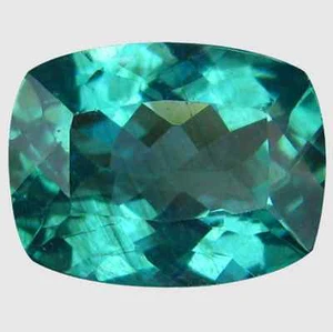 2.14 cts Natural Cushion-cut AAA TopFire-luster Greenish-Blue VS Apatite  - Picture 1 of 10