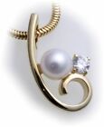 Ladies Pendant Real Gold 585 Pearl 6 MM M Zirconia Yellow Gold Cultured Pearls