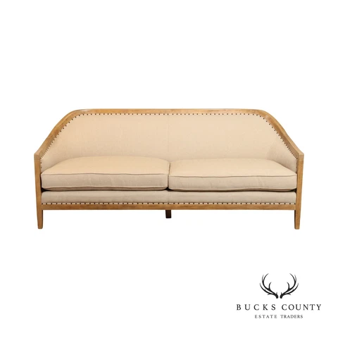 Magnussen Home Transitional Linen Upholstered Taupe Sofa Cover