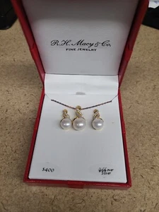 Macy's Gold Over Silver Pearl & Diamond Jewelry Set MSRP $400 - Picture 1 of 3