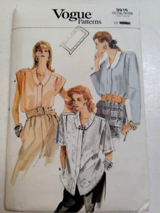 Blouse Shirt Top 8 Vogue 9916 Sewing Pattern CUT Very Loose Button Collared Pads - Picture 1 of 8