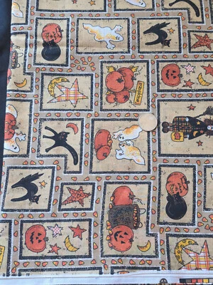 3 yds Fall Halloween Fabric Pumpkins Witches Black Cats Moons And Stars Cauldron - Image 1 of 3