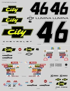 1/12 Scale Days of Thunder Cole Trickle City Chevrolet Clear Vinyl Sticker Sheet - Picture 1 of 3