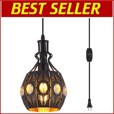 Rustic Plug-In Ceiling Light with Adjustable Cord and Crystal Shade for Indoors - Image 1 of 4