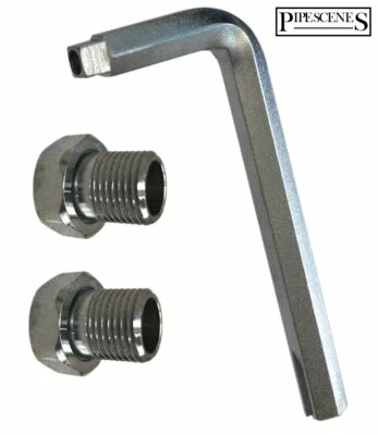 PAIR of Radiator Lockshield Valve Tails with Radiator Spanner Key - 1/2" x 3/4"  - Image 1 of 4