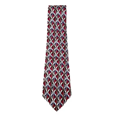 Corbata de Colección Givenchy Monsieur Cuello Hombres Rojo Patrón Geométrico Eslabón de Cadena 100% Seda Foto 1 de 4