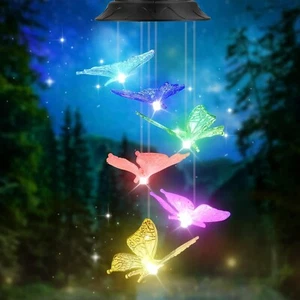 Gifts for Women, Butterfly Solar Wind Chimes Outdoor Color Changing LED Light - Picture 1 of 6