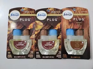 3x Febreze Limited Edition Cozy Campfire Scented Oil Plug in Refills And Amber . - Picture 1 of 3