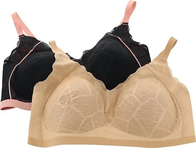 Rhonda Shear 2Pc Scalloped Flat Lace Bra BLACK ROSE TAN BEIGE 2X NWOT (165) - Image 1 of 4