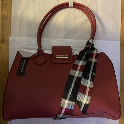 NWT LONDON FOG SIMONNE SATCHEL PURSE HANDBAG ZIP SCARF ASCENT MSRP 98 RED VELVET - Image 1 of 4