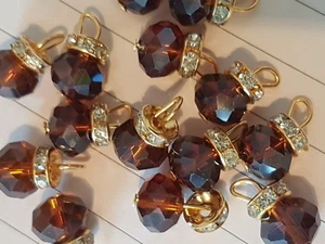 15mm fancy glass crystal coffee brown dress coat button sew on jewel rhinestone - Picture 1 of 1