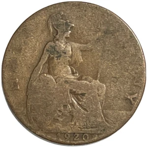 1920 Great Britain Half Penny King George V Bronze 1/2 Cent Coin Lot B1-38 - Picture 1 of 7