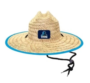 552624 GOLD COAST TITANS NRL TEAM LOGO ADULT ONE SIZE WIDE BRIM SUMMER STRAW HAT - Foto 1 di 3