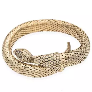 Bracciale Vintage Whiting Davis Maglia Placcata Oro Serpente Serpente Bobina Avvolgente - Foto 1 di 6