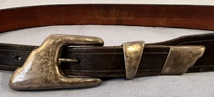 VTG Daniel Culver Handmade Sterling Belt Buckle Bob Dunn Black Leather Belt EUC - Picture 1 of 8