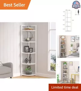 5-Tier Corner Shelf - Modern Bookshelf - Small Space Storage Rack - White - Picture 1 of 11