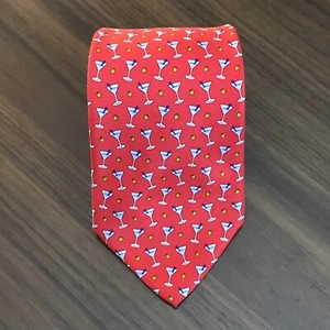 BROOKS BROTHERS Silk Made USA Geometric Red/Blue Martini Glasses Italian Print - Picture 1 of 8
